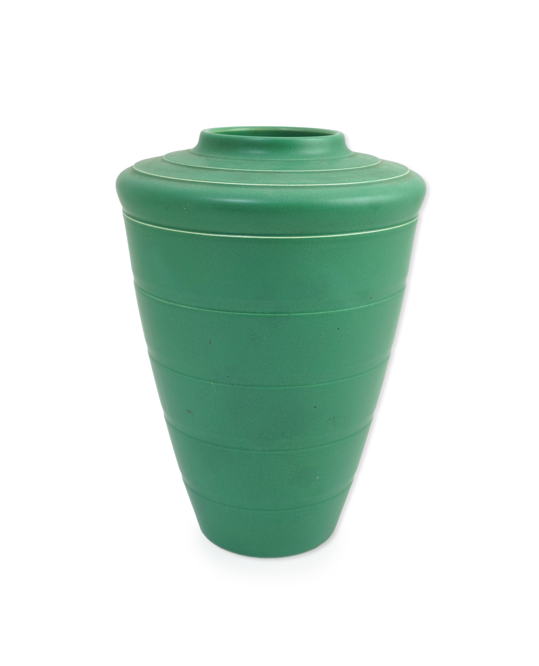 Keith Murray MC RDI FRIBA (New Zealand/British, 1892-1981) for Wedgwood: A matt green glazed tapering vase